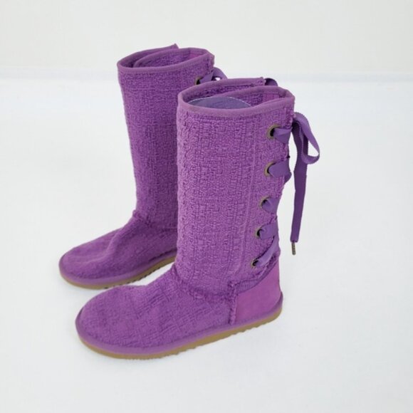 UGG Australia Heirloom Laceup Boots LaceUp Purple Woven Knit Ribbon Lilac - Picture 5 of 10